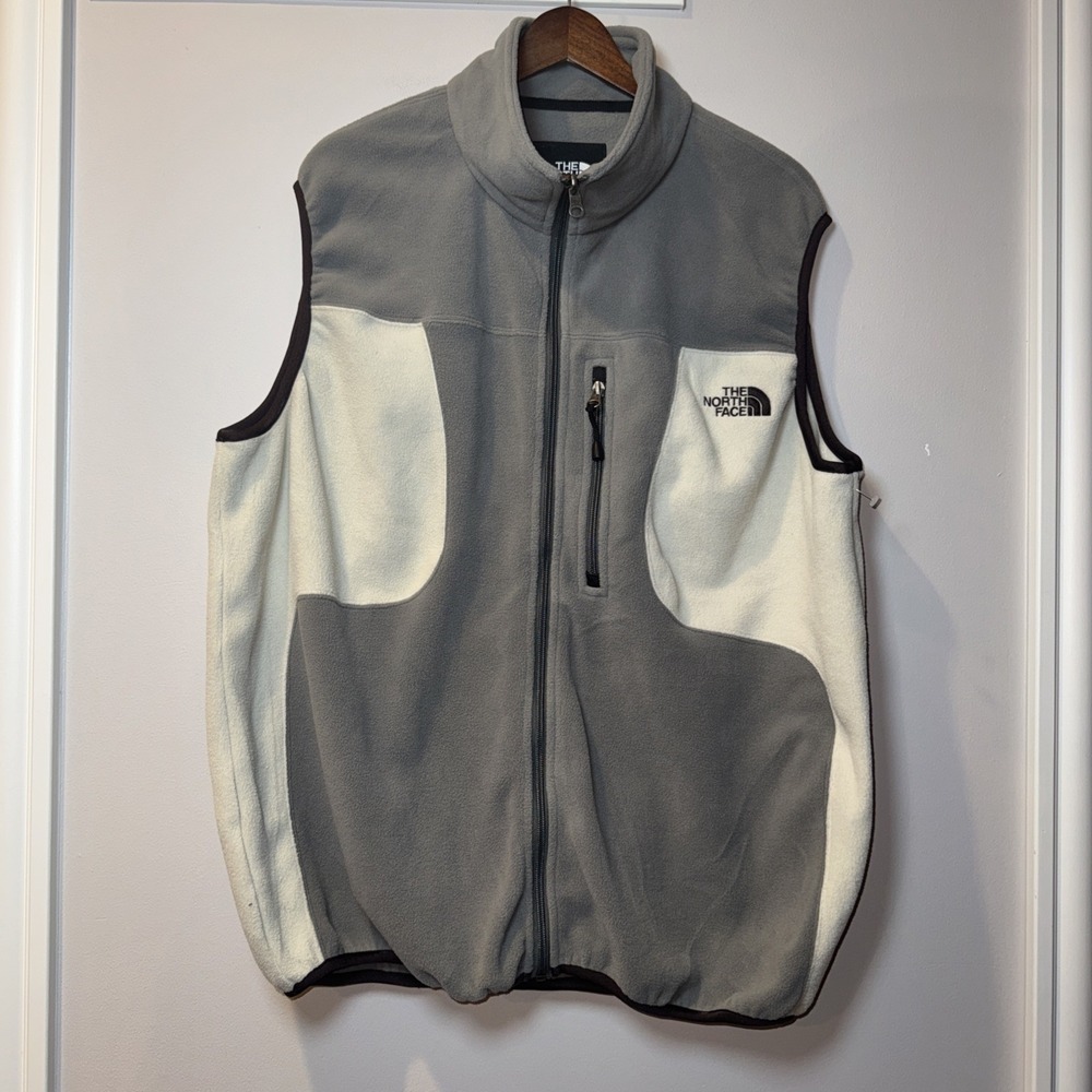 North‎ Face Men Fleece Vest Large Lightweight Color Block Gray White 90's Zip